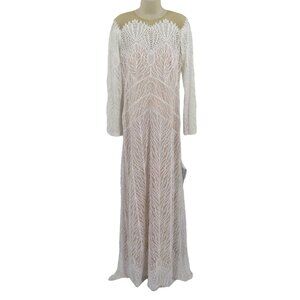 Tadashi Shoji Womens 10 BTY22224L Ivory Petal Lace Long Sleeve Dress Gown NEW